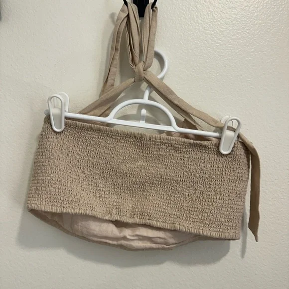 Lulus Double Digits Beige Linen Mini Skirt and halter top set - Picture 4 of 7